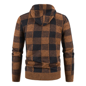 <b>Men</b> Plaid Hooded Fleece Knit Jacket Zip Up Casual <b>Cardigan</b> Thick Winter Outerwear - Product Image 5