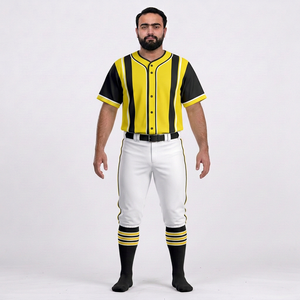 Uniforme de Béisbol para Hombre, Conjunto de Pantalones y Jersey Amarillo y Negro, Manga Corta, Cuello en V, Cierre de Botones Antibacteriano, Malla Transpirable - Product Image 1