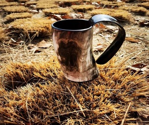 Mug en corne de buffle de style américain avec poignée, poli naturel, écologique, capacité personnalisable pour bière, vin, bus - Product Image 3