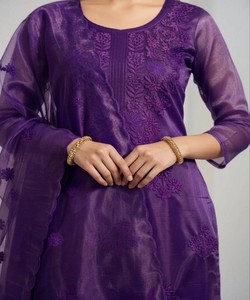 MODERN TWILL COTTON EMBROIDERY WORK <b>TOP</b> BOTTOM WITH DUPATTA <b>FESTIVE</b> WEAR WHOLESALE PRICE ETHNIC GARMENT PURPLE - Product Image 2