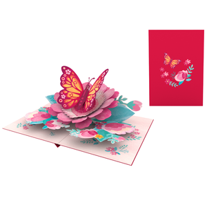 Tarjeta 3D Pop-Up con Mariposa Colorida sobre Flores, con Sobre, Hecha a Mano, Tarjetas de Felicitación de Primavera para Ocasiones Especiales, Arte Floral en Papel - Product Image 1