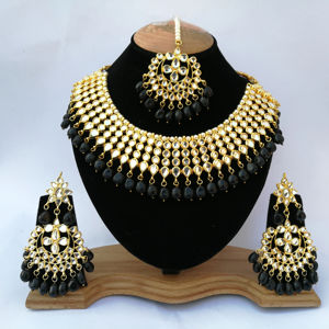 Parure de bijoux indienne tendance classique pour mariage et fête, collier ras-du-cou traditionnel en cristal Kundan, fausse perle, plaqué or, haute qualité pour femme - Product Image 1