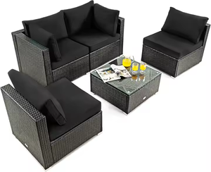 DB Durable Outdoor Rattan <b>Garden</b> <b>Set</b> 4-Piece Polyester Loveseat with Glass Table Contemporary Style for Patio & <b>Garden</b> Use - Product Image 6