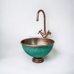 Lavabo de cobre martillado a mano para baño de lujo, elegante decoración de interiores para el hogar. - Product Image 1