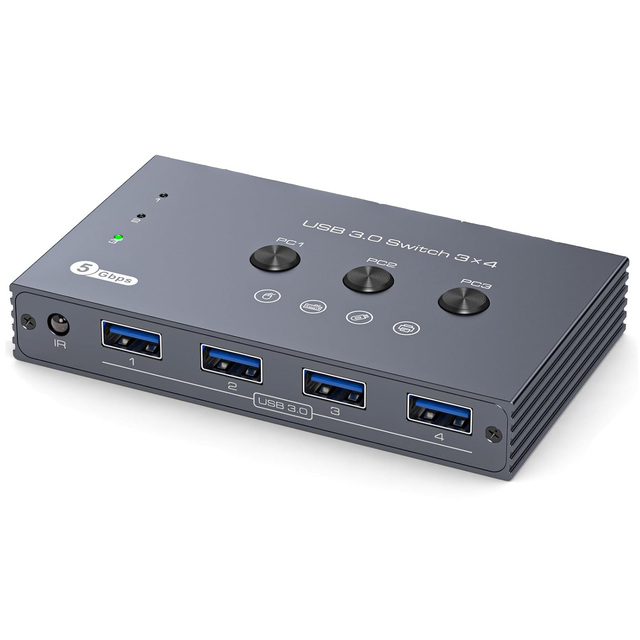 USB 3.0 Switch 3 Computers Sharing 4 USB-A Devices 4x3 USB Switcher