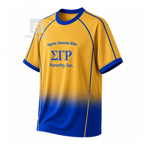 Maillot de football personnalisé de la sororité Sigma Gamma Rho, manches courtes, logo sur le devant, dégradé bleu et or, jersey en polyester - Product Image 2