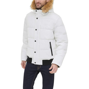Men's <b>White</b> Puffer <b>Jacket</b> With Fur Hood Windproof Casual Winter Coat Regular Fit Zipper Closure - Product Image 2