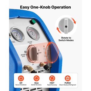 Machine de récupération de réfrigérant portable 1 HP 120V, unité de récupération de climatisation à double cylindre pour liquide et vapeur, 1750 tr/min - Product Image 4