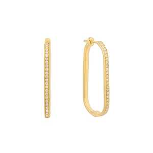 Custom 14K 18K <b>Solid</b> Gold Rectangle Round Lab Grown Diamond <b>Hoop</b> <b>Earring</b> Long Square Solitaire Minimalist Dainty Jewelry Huggies - Product Image 1