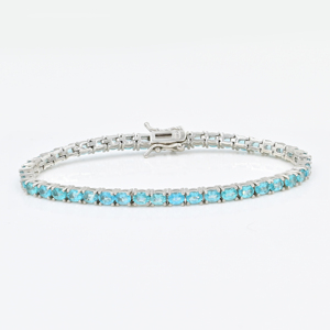 Pulsera de tenis de plata de ley 925 con apatita celeste ovalada de 4x3 mm, unisex, de joyería fina, regalo de moda - Product Image 3
