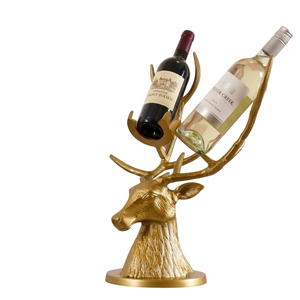 Support à bouteille de vin en forme de tête de cerf dorée, porte-bouteille moderne en métal, figurine décorative d'animal, présentoir de table pour bar à domicile - Product Image 1