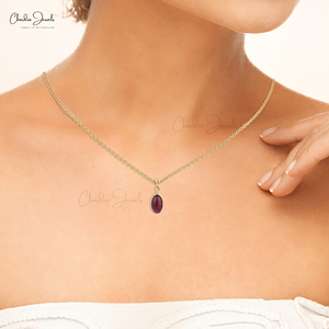 Popular Supplier Natural 12x7mm Oval Cabochon Pink Tourmaline & Diamond Accent Pendant in 14k Yellow Gold Wholesale Pendant - Product Image 4