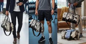 Sac de sport et de voyage spacieux en cuir de vachette pleine fleur de luxe avec bandoulière LHODB-0052 - Product Image 3