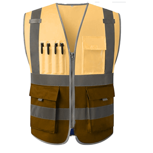 Chaleco de Seguridad Reflectante de Alta Visibilidad, Ropa de Trabajo de Poliéster con Bolsillos y Cierre de Cremallera, Unisex, Azul Gris - Product Image 5