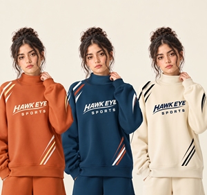 Sudadera de cuello simulado de algodón sólido con hombros caídos, corte holgado oversize, talla grande, forro polar, bordado personalizado, para mujer - Product Image 1