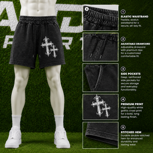 Shorts de survêtement Y2K Streetwear 2026 en coton molletonné épais, imprimé graphique croix, effet délavé, style vintage, pour hommes et femmes - Product Image 5