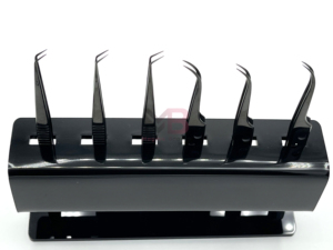 Print Logo Eyelash Tweezers Nano Grip Tweezers Custom Private Label Lash Extension Tweezers 6-Piece Black Stand - Product Image 2