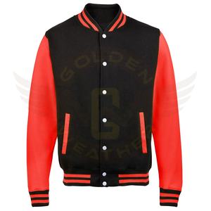 Personalizable Tallaje Grande Hombres Varsity Chaquetas Limpio Doble Costura Frente Logo Recortada Mangas de cuero al por mayor Chaqueta en blanco - Product Image 3