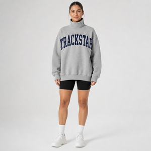 เสื้อสเวตเชิ้ตคอเต่าสีเทาเฮเธอร์สำหรับผู้หญิง รุ่น Varsity Trackstar ปักลายตามสั่ง ผ้าฟลีซ TSI-MN-009 - Product Image 1