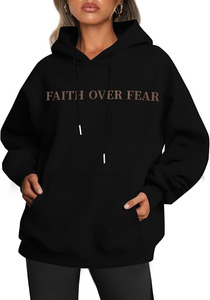 Faith Over Fear Hoodie <b>Men's</b> Black Cotton <b>Pullover</b> Hooded Sweatshirt With Pocket Regular Fit Casual Autumn Wear - Product Image 3