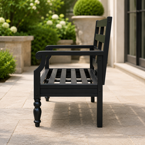 Banco de Jardín Negro para Exteriores con Asiento y Respaldo de Listones para Patio, Balcón, Parque, Terraza, Muebles de Asiento - Product Image 4