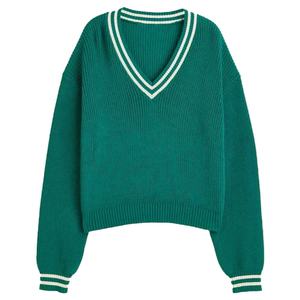 Pull en tricot tendance à col en V pour homme, manches régulières, couleur unie, pull d'automne - Product Image 1