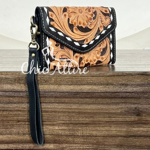 Premium Handcrafted Genuine Cow Leather Tooled Floral <b>Wristlet</b> Wallet for Women Western Clutch Card Holder RFID Travel Wallet - Product Image 1