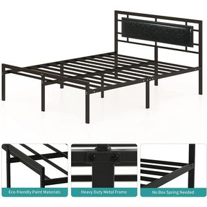 Base letto matrimoniale Mecor con testiera in similpelle nera, piattaforma in metallo vintage, supporto per materasso con robuste doghe in metallo - Product Image 6