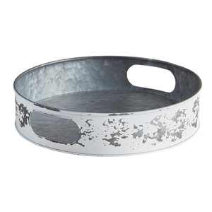 Vintage White Oval Galvanized Metal Serving <b>Tray</b> With Handles Decorative Home <b>Decor</b> Centerpiece Ottoman <b>Tray</b> In Lowest Price - Product Image 1