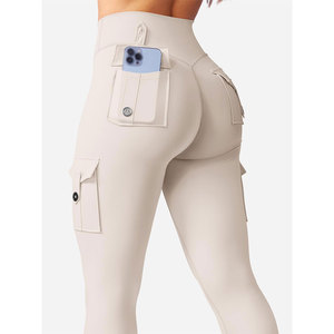 Light Beige Color Legging For Women's Highly Stretchable Fabric With Multi Pockets Breathable <b>Tights</b> Wholesale Cheap Price - Product Image 4