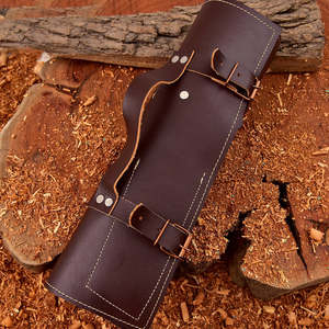 Ensemble de couteaux de cuisine professionnels en acier Damas forgé à la main, 5 pièces, manches en bois et résine, étui en cuir - Product Image 4