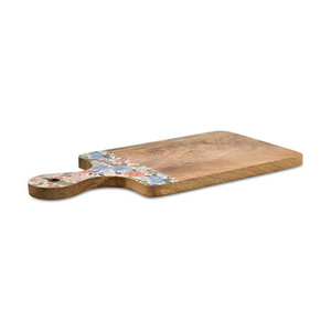 Planche à découper en bois de manguier charmante avec motif floral complexe, poignée en forme de pagaie, idéale pour couper les légumes - Product Image 4