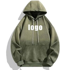 เสื้อฮู้ดโอเวอร์ไซส์ผ้าฟลีซเนื้อหนักสีเขียวมะกอก พิมพ์โลโก้ ผ้าฝ้าย 100% แบบยูนิเซ็กส์ สำหรับฤดูหนาว - Product Image 1