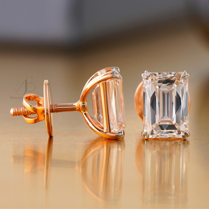 14K Rose Gold 4-Prong Stud <b>Earrings</b> 6.19 CT Emerald Cut Lab Grown Diamond 18K Solid Gold 950 Platinum Yellow Gold Main Stone - Product Image 2