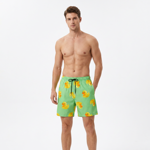 Shorts de bain décontractés pour hommes, à séchage rapide, imprimé dessin animé vert, avec cordon de serrage - Product Image 3