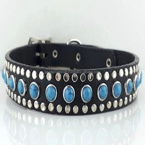 Collier en cuir rembourré de perles turquoises, nouveau Style, pour chien, fait à la main, doux et rembourré, avec boucle et anneaux, pour animal de compagnie, - Product Image 6