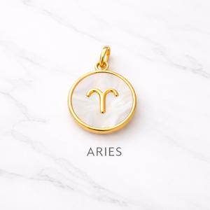 Collar con Colgante del Signo Zodiacal Aries Chapado en Oro de 24k, con Madreperla, Amuleto Horóscopo, Joyería Minimalista de Astrología, Regalo - Product Image 1