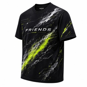 Camiseta de Manga Corta para Hombre, Negra y Verde, con Logotipo Frontal, Transpirable, Estilo Urbano, Cuello Redondo, Tejido de Algodón - Product Image 3