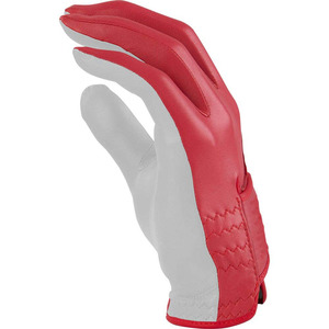 Leather Golf <b>Gloves</b> White With <b>Red</b> Trim Wrist Length Breathable For Sports Spring Summer Use - Product Image 2