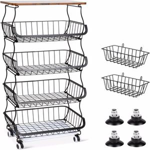Carrello con cestello in filo metallico impilabile a 5 livelli con ruote per riporre Organizer da cucina per ortaggi a base di frutta - Product Image 4
