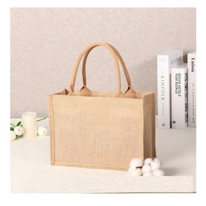 Sac fourre-tout en jute fait main durable avec deux poignées, fermeture ouverte, unisexe, écologique, pour le quotidien, le shopping et les loisirs - Product Image 1