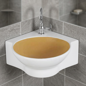 Lavabo de salle de bain moderne en céramique bleu ciel rond à poser sur comptoir, avec double trou pour robinet - Product Image 2