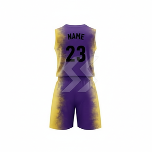 Conjunto de Camiseta de Baloncesto Personalizada con Degradado Amarillo y Morado, Sin Mangas, Cuello Redondo, Sublimada, Unisex, para Adultos, Ropa Deportiva, Absorbe la Humedad - Product Image 3