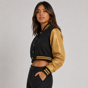 Chaqueta universitaria corta personalizada para mujer, diseñada con materiales de primera calidad, corte moderno y producción de marca privada OEM ODM - Product Image 6