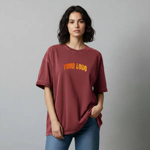 Nouveau t-shirt pour femme, col rond, couleur bordeaux, coupe ample, jersey de coton, logo imprimé, manches courtes, toutes saisons - Product Image 4