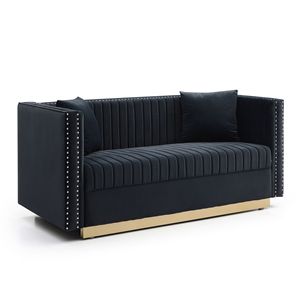 Divano Moderno Contemporaneo a 2 Posti in Velluto Trapuntato con Cuscini Verticali per Soggiorno e Appartamenti - Product Image 3
