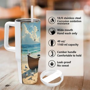 แก้วน้ำสแตนเลสสองชั้นขนาด 40 ออนซ์ ลายวิวชายหาด สำหรับใช้งานกลางแจ้ง - Product Image 5