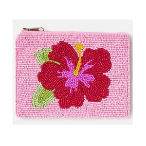 Hot Sale Mini Beaded <b>Coin</b> <b>Purse</b> with Hibiscus Flower Design Portable Cotton Fabric Women's <b>Coin</b> Collecting <b>Purse</b> - Product Image 2