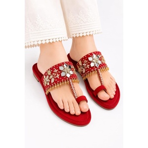 Women's Embroidered <b>Slide</b> Sandals With Geometric Pattern And Floral Toe Ring Blue Summer Fashion Slippers - Product Image 2