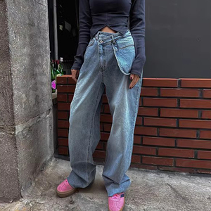 Jeans de Mujer de Pierna Recta Versátiles con Hebilla Diagonal Irregular de Cintura Alta, Estilo Retro y Temperamento, Colección Otoño 2026, Venta al por Mayor para Boutiques - Product Image 3